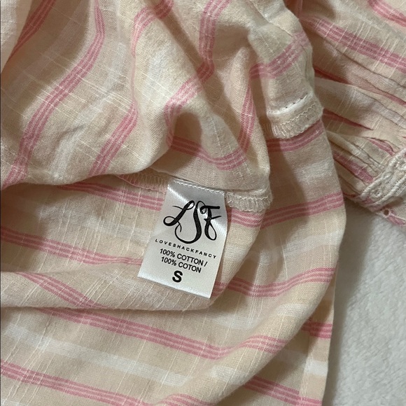 LoveShackFancy Pink Striped Blouse with Lace and Pom-Poms - Picture 6 of 8